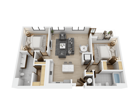 Floor plan for 2 beds, 2 baths, 1158 sqft